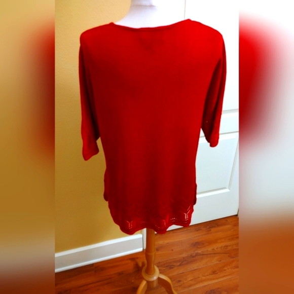 SaLE! Vtg CAROLE LITTLE Sweater Perfect shade of Red đw a Knit tapestry design - Picture 14 of 14